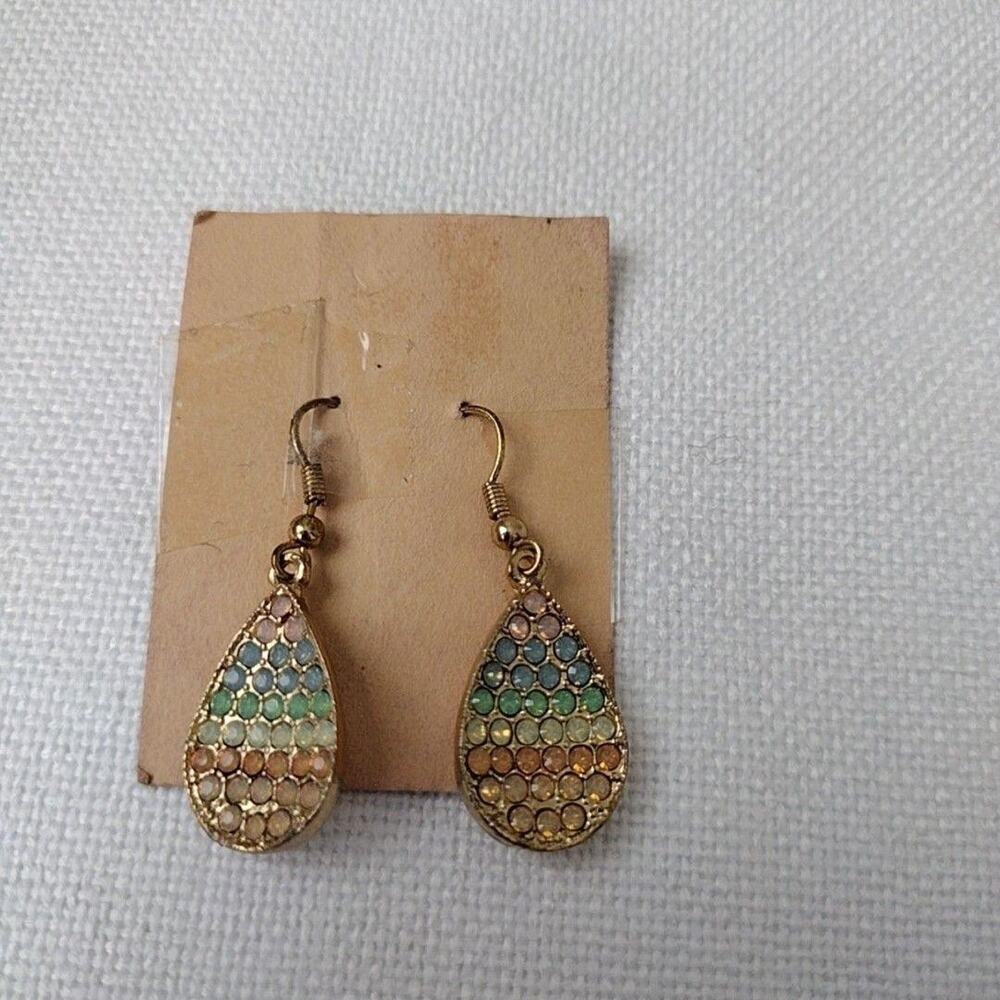 Gold Tone Teardrop Enamel Multicolor Dangle Earrings Womens Hook Boho Jewelry